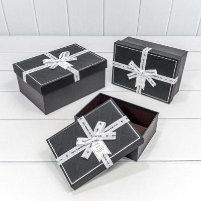 Набор подарочных коробок 3 в 1 прямоугольник 22.5*16*9.5 см С бантом черный 441802