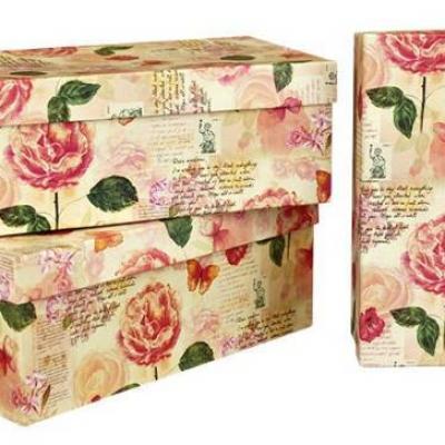 Набор подарочных коробок 3 в 1 прямоугольник 23*16*9.5 см Розы ретро 531121