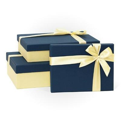 Набор подарочных коробок 3 в 1 прямоугольник 29*19*8 см С бантом тиснение рогожка синий/слоновая кость 540831