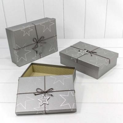 Набор подарочных коробок 3 в 1 прямоугольник 29*21*9 см Звезды серебряный 447075
