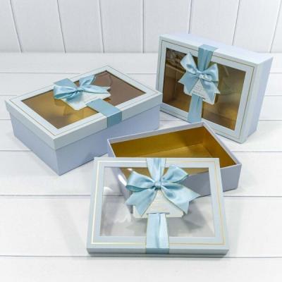 Набор подарочных коробок 3 в 1 прямоугольник 29*21*9.5 см С окошком и бантом голубой 441335