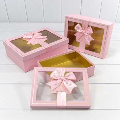 Набор подарочных коробок 3 в 1 прямоугольник 29*21*9.5 см С окошком и бантом розовый 441336