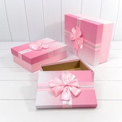 Набор подарочных коробок 3 в 1 прямоугольник 33.5*25*11.5 см С бантом градиент розовый 441798