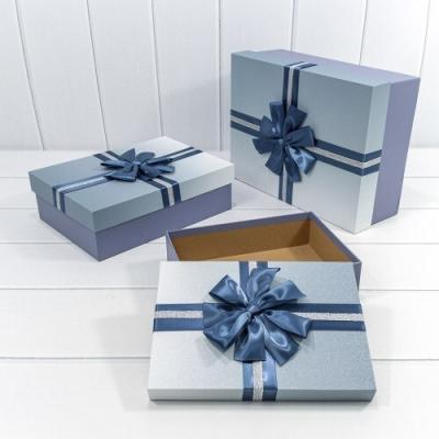 Набор подарочных коробок 3 в 1 прямоугольник 33.5*25*11.5 см С бантом градиент синий 441797