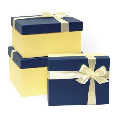 Набор подарочных коробок 3 в 1 ромб 23*19*13 см С бантом тиснение синий/слоновая кость 540659