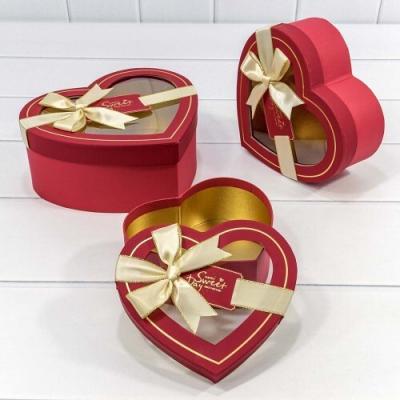 Набор подарочных коробок 3 в 1 сердце 22*19.5*9 см С окошком и бантом красный 447403