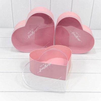 Набор подарочных коробок 3 в 1 сердце 28*25*11 см С прозрачной крышкой розовый 442059