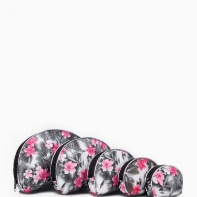 Набор женских косметичек 5 в 1 на молниях, с принтом «Тропики» чёрный/серый 577300