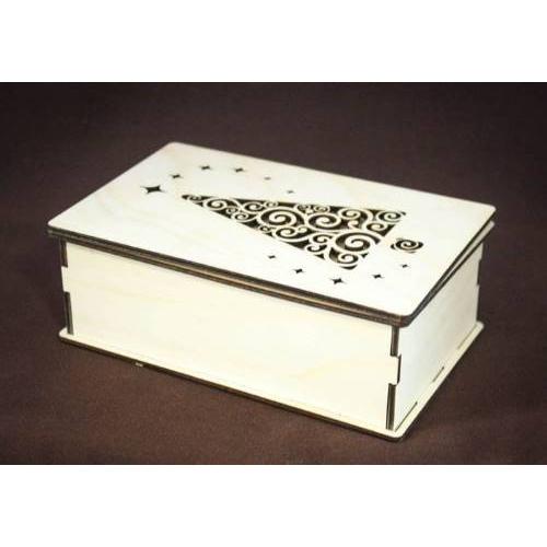 Новогодняя подарочная коробка из дерева 15*9.5*5.5 см С елочкой 15312