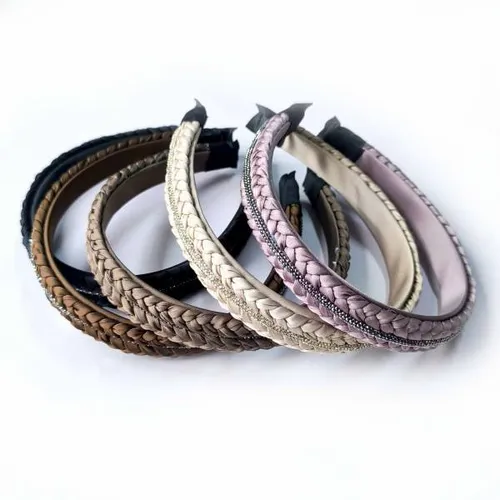 Ободок для волос 2 см Коса текстиль со стеклом/блеском 14387