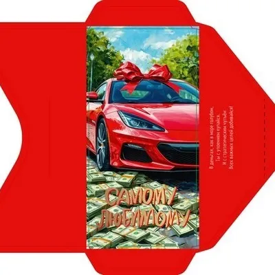 Открытка-конверт 16.8*8.3 см Машина с деньгами 539288