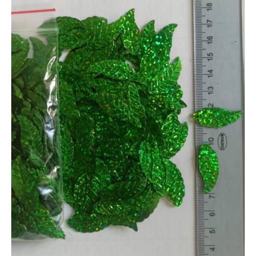 Пайетки Листок 25*14 мм 500 г Зеленый 17012