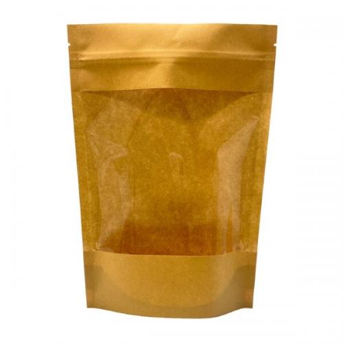 Пакет крафт дой-пак с зип-локом и окном 14 см 40 г/м2 13.5х22.5+(3.5+3.5) см 50 шт