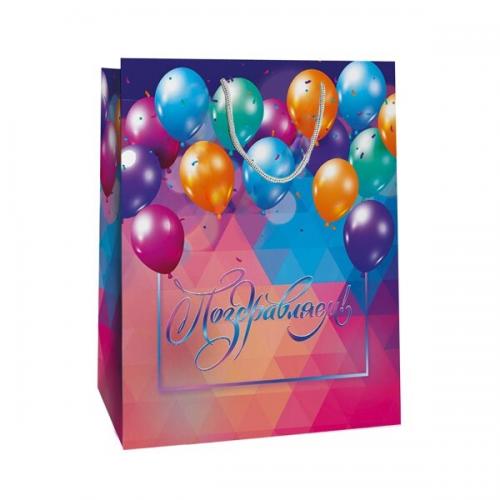 Пакет ламинированный подарочный бумажный 26х32х13 см Шарики 60005