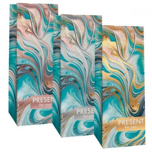 Пакет ламинированный подарочный бумажный с тиснением 12х36х8 см Мрамор 60001