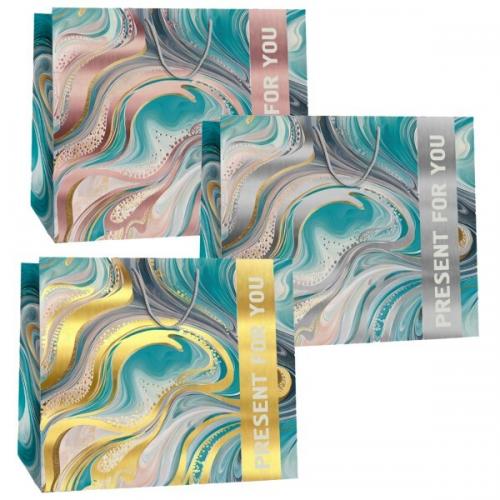 Пакет ламинированный подарочный бумажный с тиснением 18х23х10 см Мрамор 60009