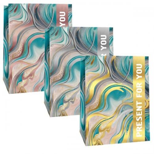 Пакет ламинированный подарочный бумажный с тиснением 26х32х13 см Мрамор 60006