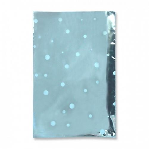 Пакет подарочный фольга металл с белым рисунком 10*15 см 'Горох' 100 шт/уп