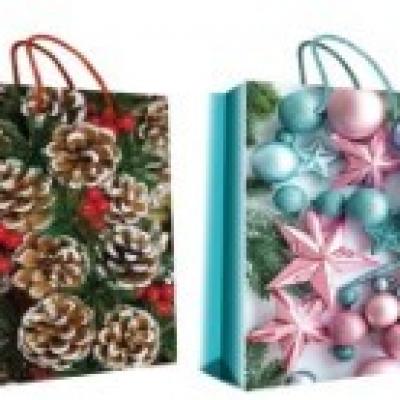 Пакет подарочный новогодний бумажный 12х15х6 см 52383