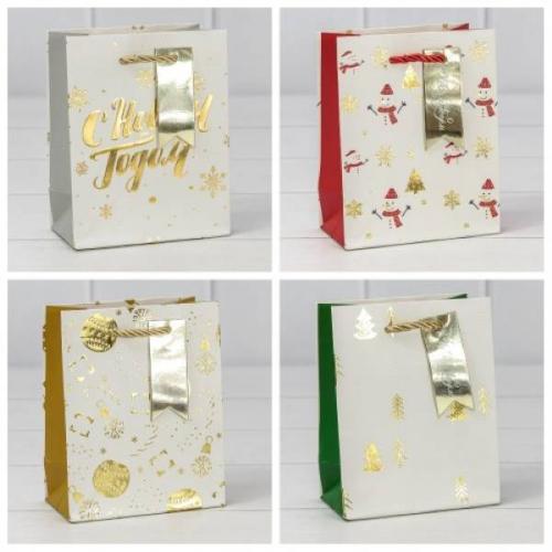 Пакет подарочный новогодний бумажный 12х15х6.7 см Новый год (микс) 441641