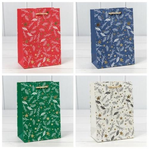 Пакет подарочный новогодний бумажный 14х20х8 см Новый год (микс) 443527