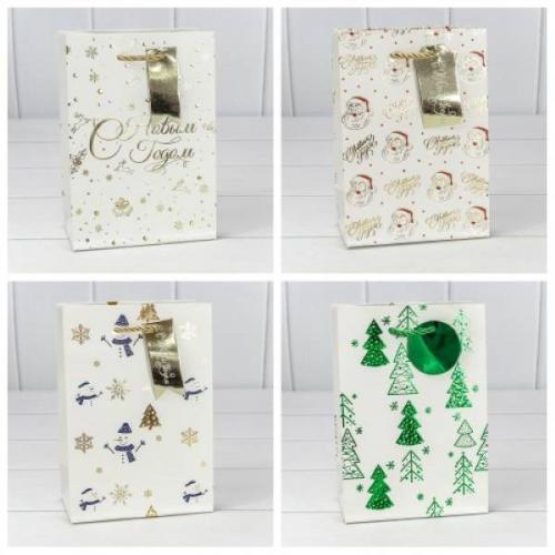 Пакет подарочный новогодний бумажный 14х20х8см Новый год (микс) 441642