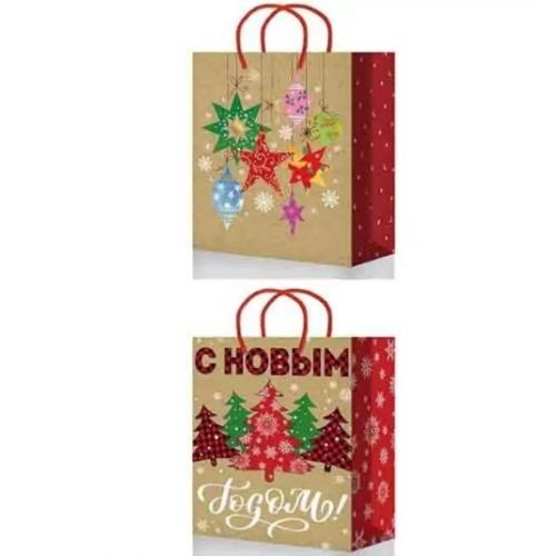 Пакет подарочный новогодний бумажный 18х23х10 см Микс 52851