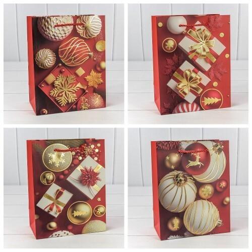 Пакет подарочный новогодний бумажный 18х23х10 см Новый год (микс) 443535