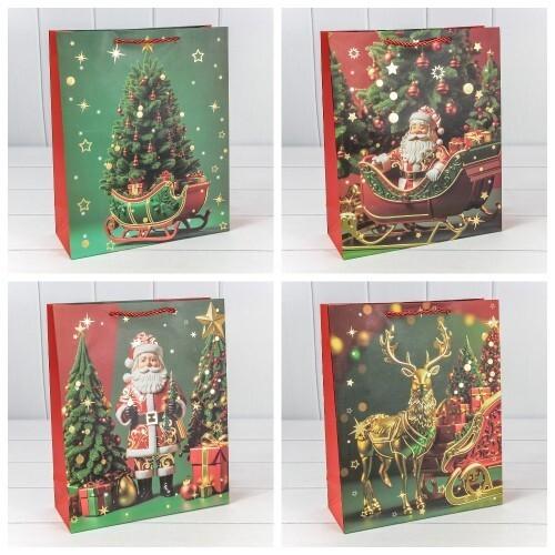 Пакет подарочный новогодний бумажный 18х23х10 см Новый год (микс) 445720