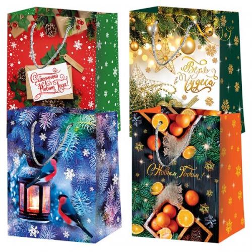 Пакет подарочный новогодний бумажный 18х23х10 см Новый год (микс) 60012