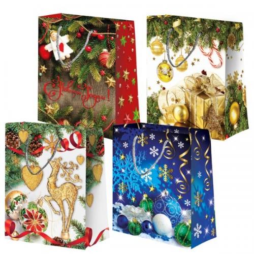 Пакет подарочный новогодний бумажный 18х23х10 см Новый год (микс) 60013