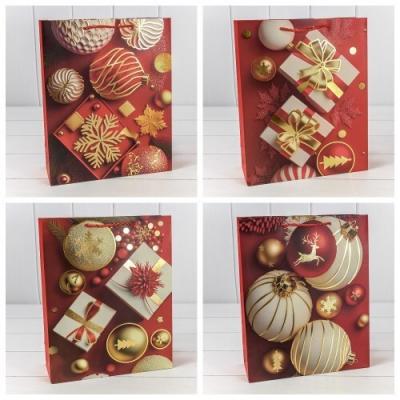 Пакет подарочный новогодний бумажный 26х32х10 см Новый год (микс) 441796