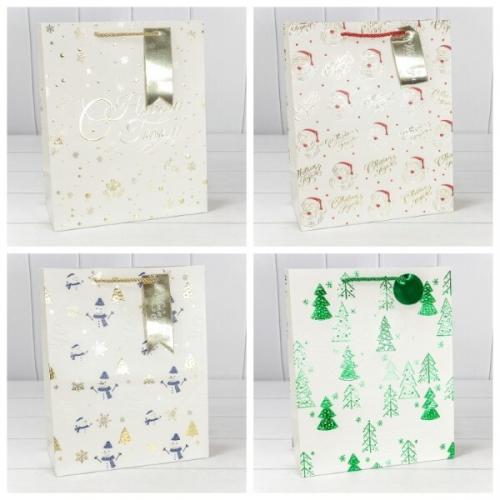 Пакет подарочный новогодний бумажный 26х32х10 см Новый год (микс) 442527