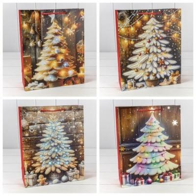 Пакет подарочный новогодний бумажный 26х32х10 см Новый год (микс) 445723