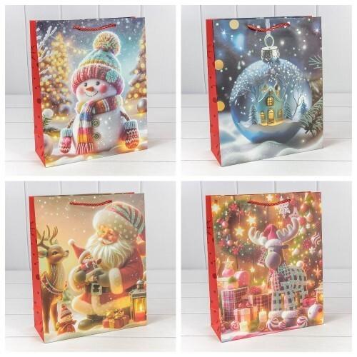 Пакет подарочный новогодний бумажный 26х32х10 см Новый год (микс) 445730