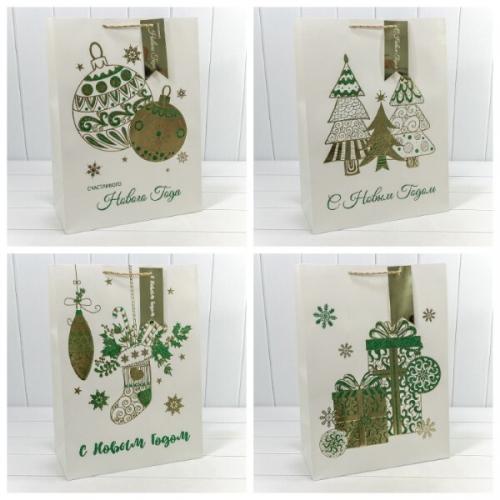 Пакет подарочный новогодний бумажный 40х55х20 см Новый год (микс) 442533