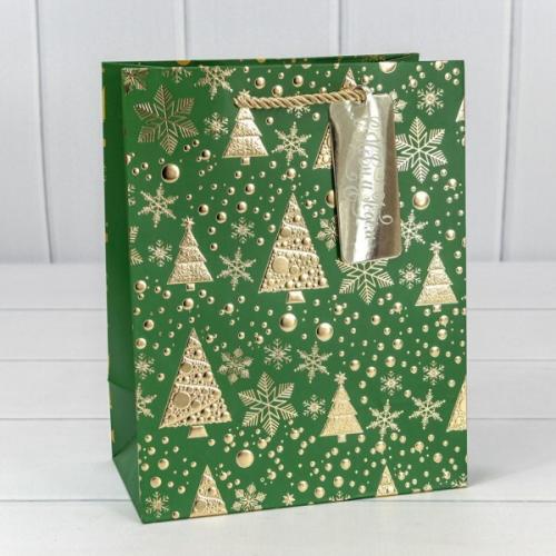 Пакет подарочный новогодний бумажный с тиснением 18х23х10 см Новый год 443533