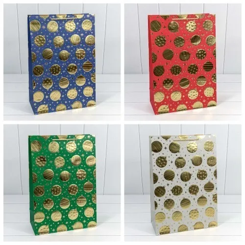 Пакет подарочный новогодний бумажный с тиснением 31х45х15 см Золотые шары 449932