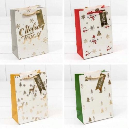 Пакет подарочный новогодний бумажный с тиснением 40х55х20 см Новый год 442019