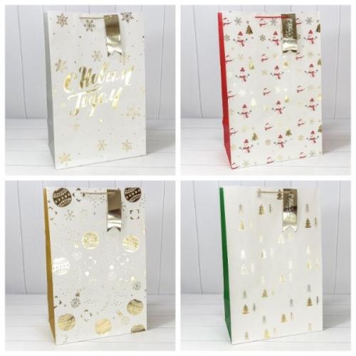 Пакет подарочный новогодний бумажный с тиснением 42х64х25 см Новый год (микс) 442526