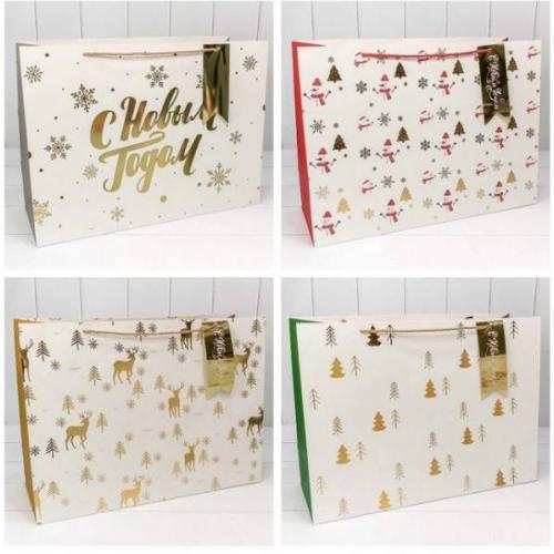 Пакет подарочный новогодний бумажный с тиснением 55х40х20 см Новый год 449337