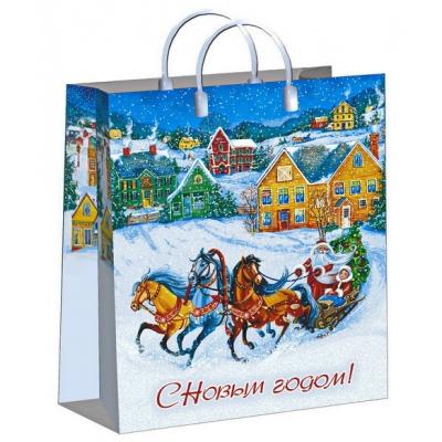 Пакет подарочный новогодний из мягкого пластика с пластиковой ручкой 30х40 см 150 мкм Пора чудес