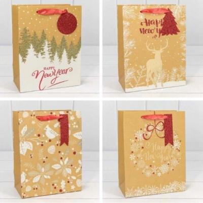 Пакет подарочный новогодний люкс бумажный 26*32*12 см С тиснением и блестками 449865