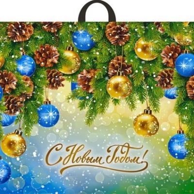 Пакет подарочный новогодний полиэтиленовый с петлевой ручкой 71х55 см Ёлка шоу 90 мкм 25 шт