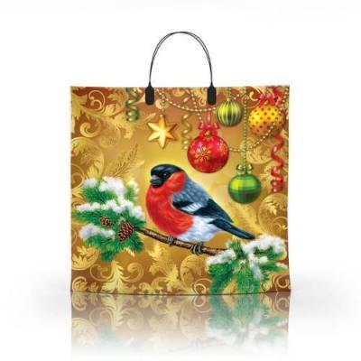Пакет подарочный новогодний полиэтиленовый с пластиковой ручкой 36х34 см 80 мкм Снегирь 10 шт