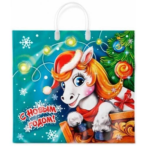 Пакет подарочный новогодний полиэтиленовый с пластиковой ручкой 37х34 см 80 мкм Ерёма 10 шт