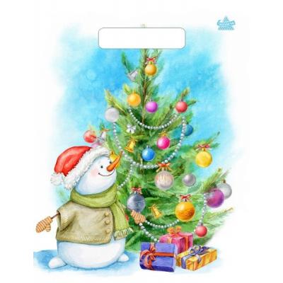 Пакет подарочный новогодний полиэтиленовый с прорубной ручкой 23х30 см 30 мкм Дружок-снеговичок 100 шт