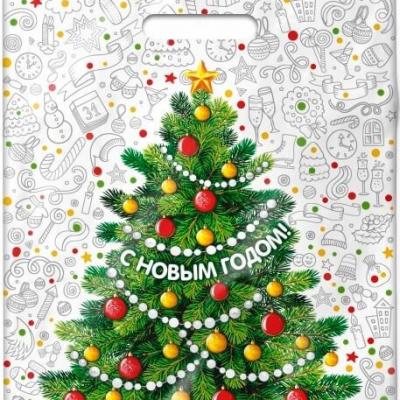 Пакет подарочный новогодний полиэтиленовый с прорубной ручкой 31х40 см 60 мкм Каникулы 50 шт
