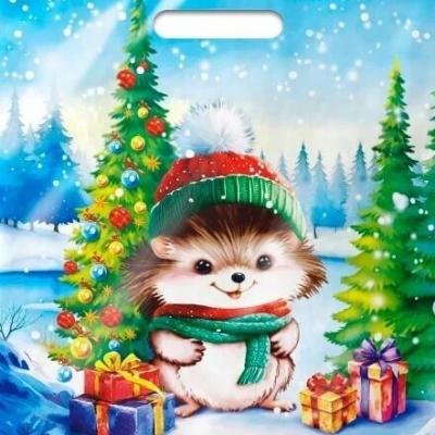 Пакет подарочный новогодний полиэтиленовый с прорубной ручкой 31х40 см 60 мкм Колючка 50 шт