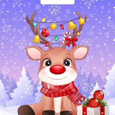 Пакет подарочный новогодний полиэтиленовый с прорубной ручкой 31х40 см 60 мкм Олененок 50 шт